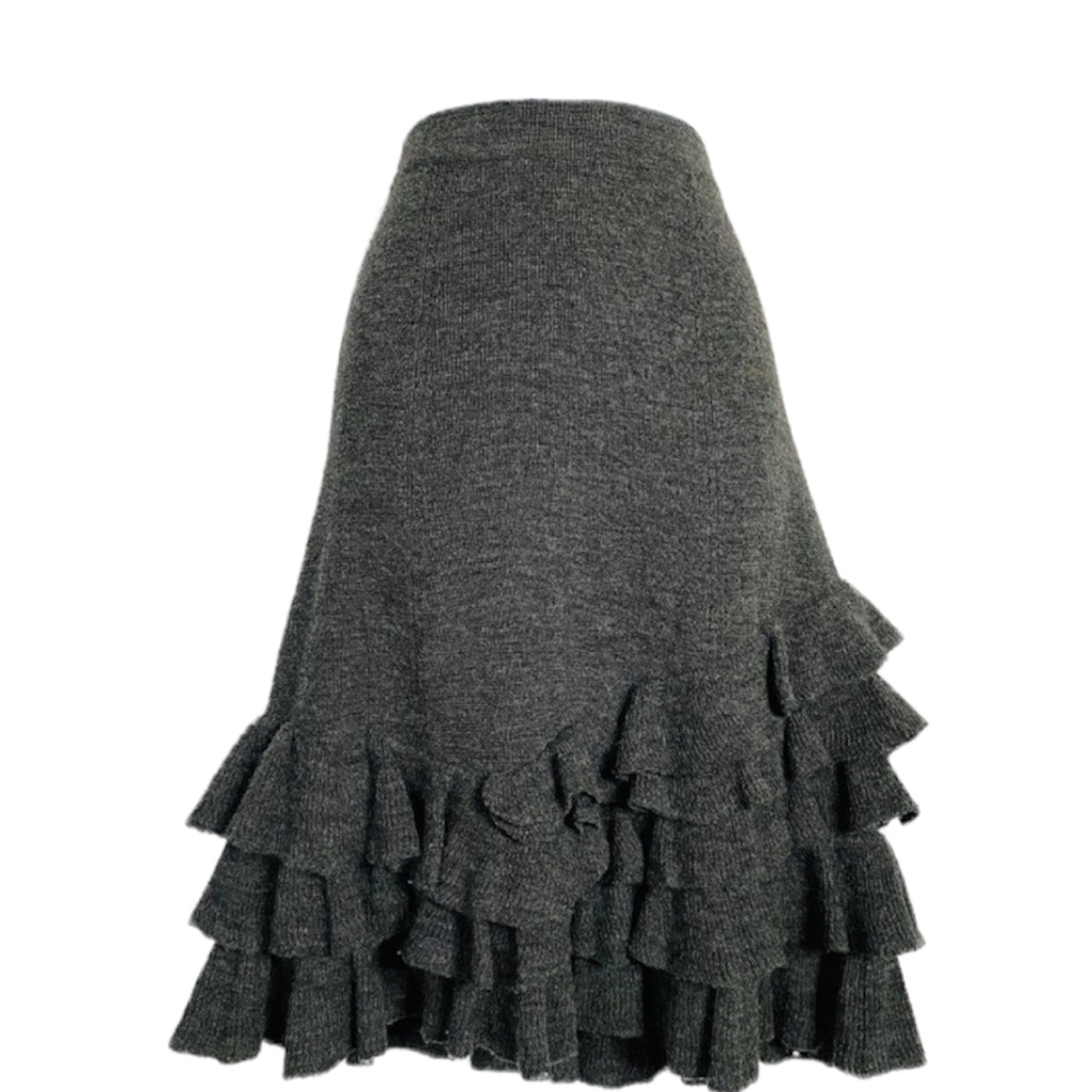 Magaschoni Gray Asymmetrical Ruffle Bottom Skirt